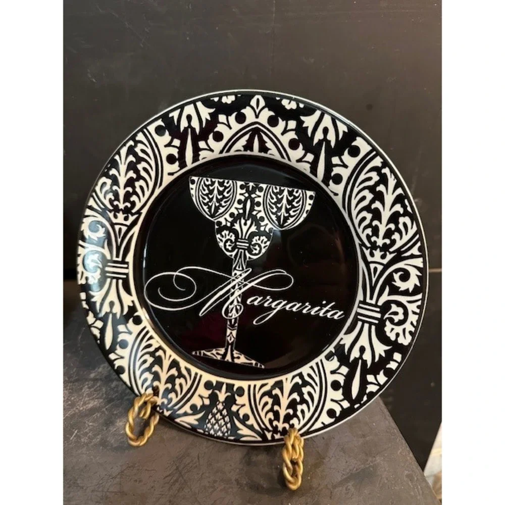 Epic Products Ceramic Cocktail Party Plates Set of 4‎ Black White 8in